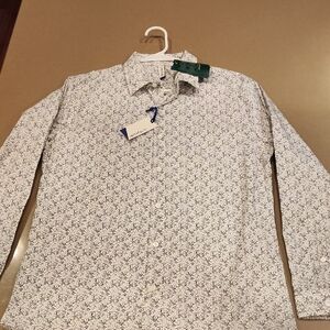 Banana Republic Men's Casual Floral Shirt - White and Gray